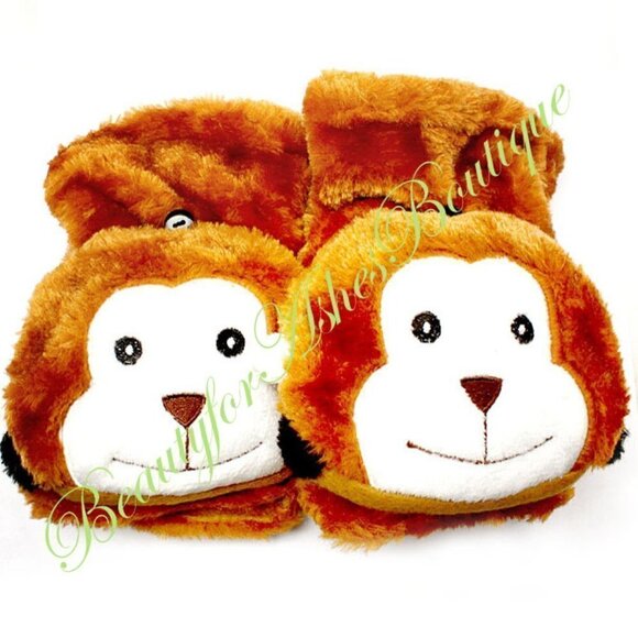 D & Y Womens Kids Knot Winter Hand Gloves Flip Top Penguin Plush Monkey Mittens - Picture 2 of 3